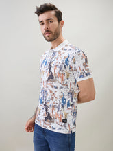 Men's All-Over Abstract Printed Regular Fit Half Sleeves Polo T-Shirt